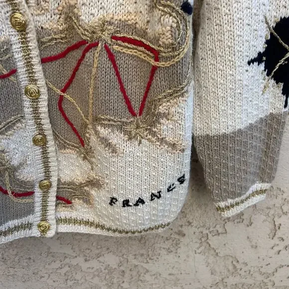 Vintage Casual Corner Europe Map Knit Cardigan Gold Detail Size Womens Small - Picture 5 of 8